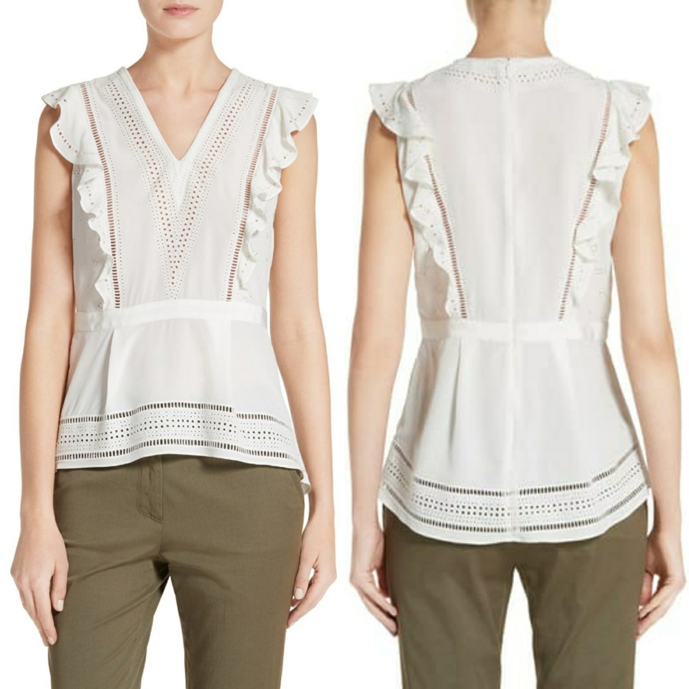 🆕️ Veronica Beard Brooke V-neck silk top - Picture 1 of 9
